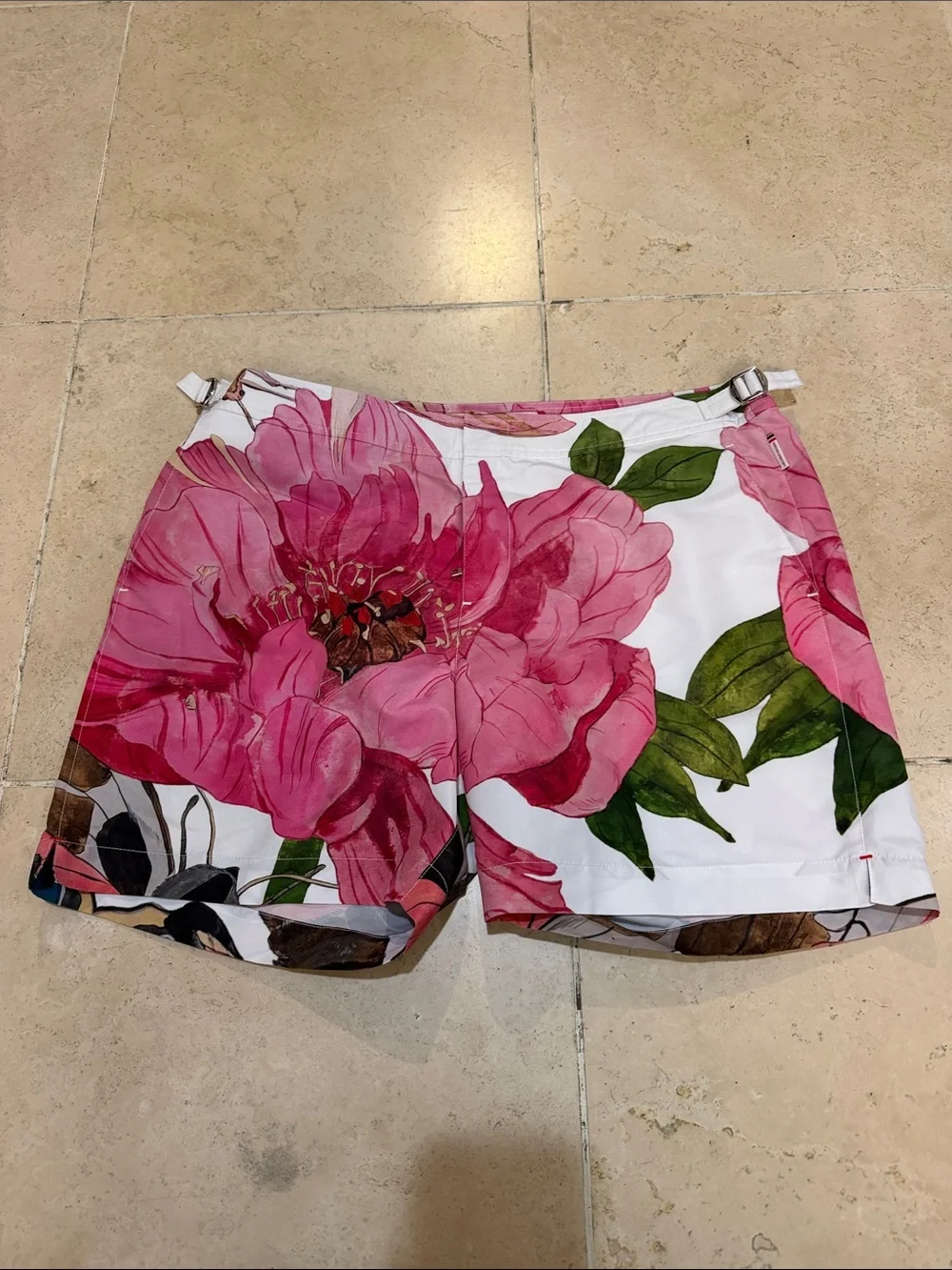 Orlebar Brown White Shorts with Pink Floral Print